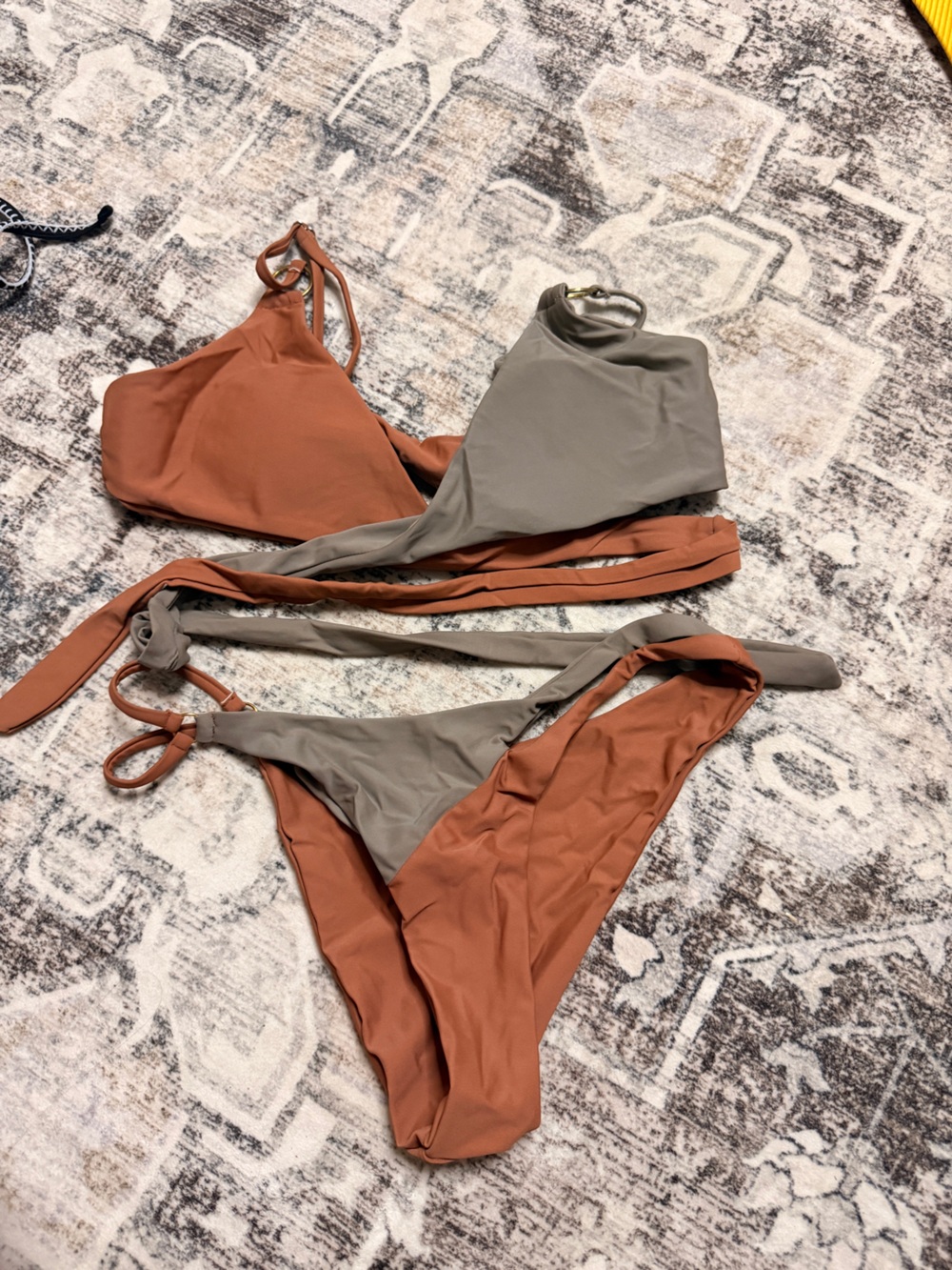 Two-Tone Rust and Olive Bikini Set